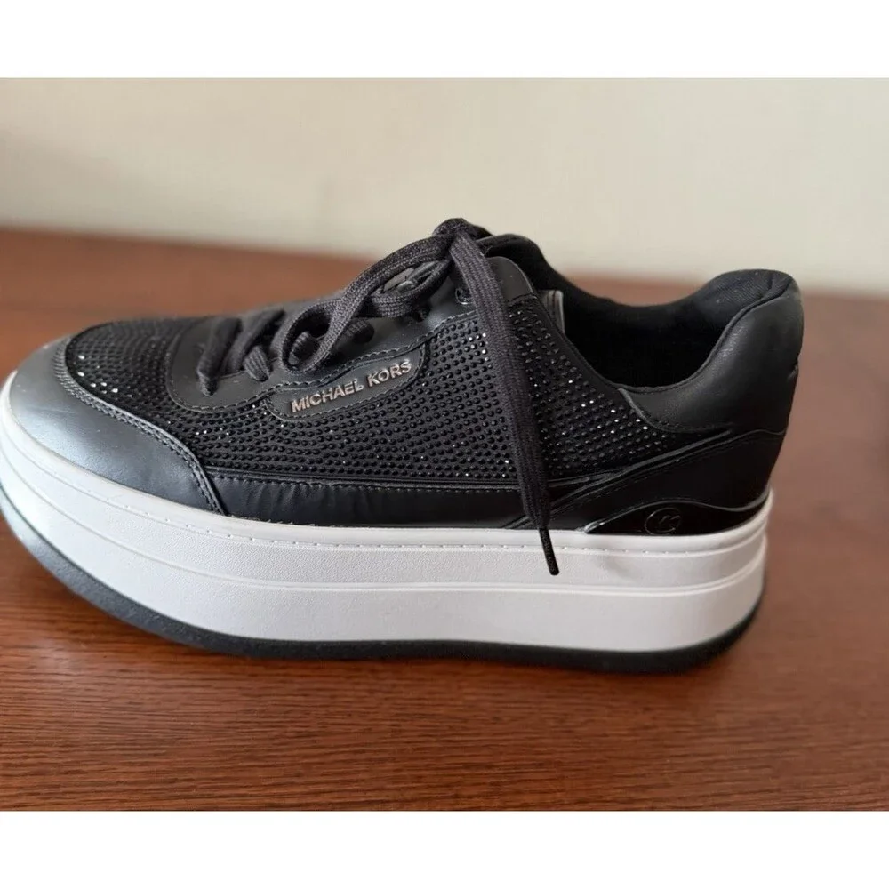 Michael Kors Hayes Platform Sneakers Women's 9.5M Black Embellished Shoes MINT